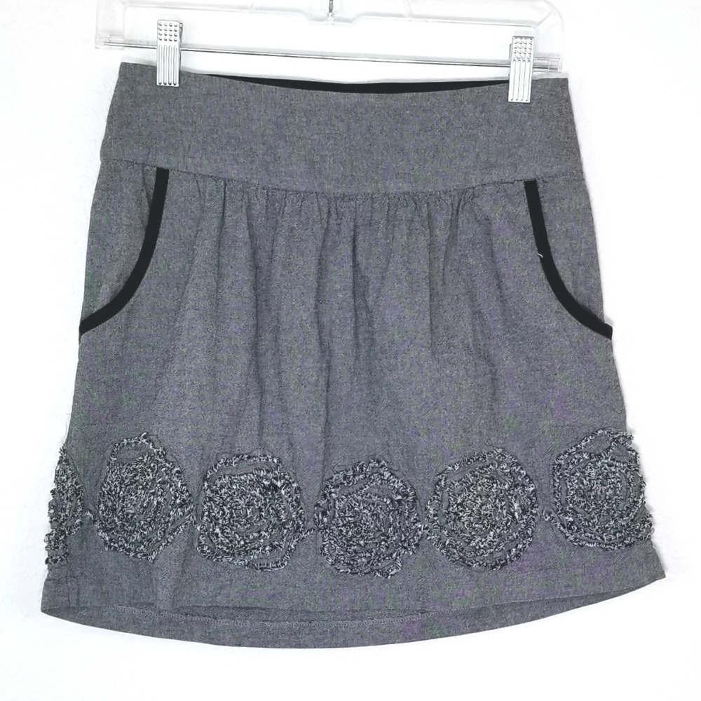 STOOSHY Gray/Black Embellished Skirt w/Pockets Dark Academia Neutral Boho, S